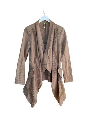 Monoreno Boho Drape Cardigan Taupe 100% Cotton Waterfall Jacket S